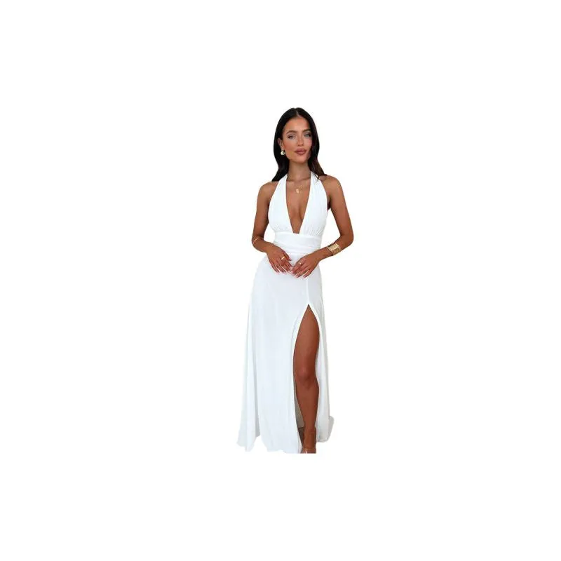 Maxi Halterneck Backless Slit Dress