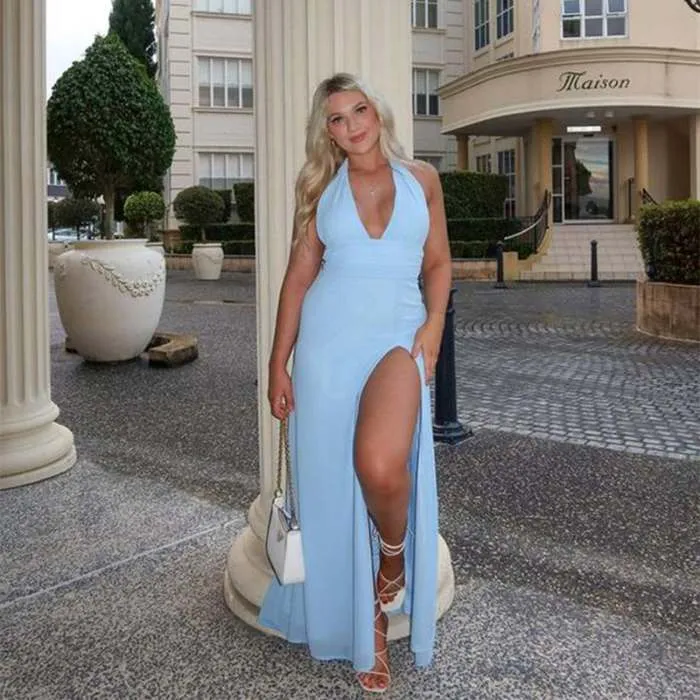 Maxi Halterneck Backless Slit Dress