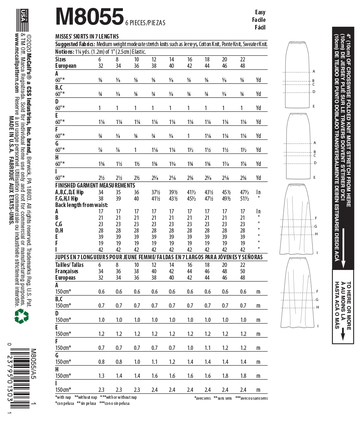 McCall's pattern 8055 Straight or A-line Skirts