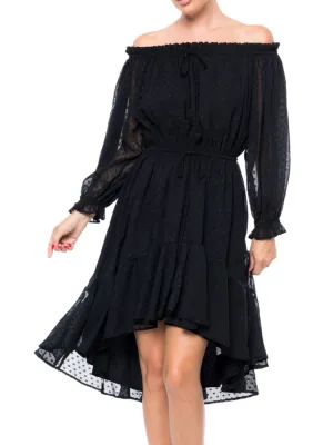 Meghan La Peasant Dress with Swiss Polka Dots, Black