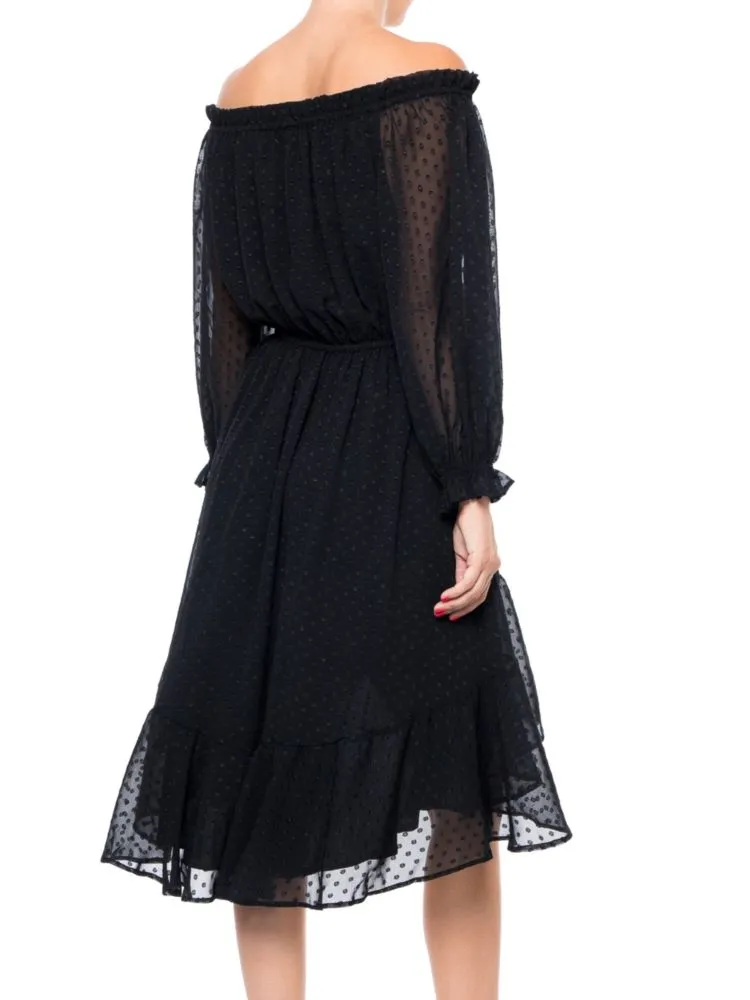 Meghan La Peasant Dress with Swiss Polka Dots, Black