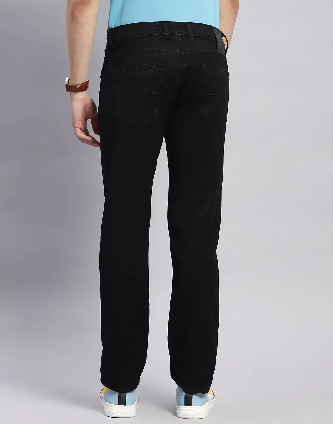 Men Black Light Wash Straight Fit Denim
