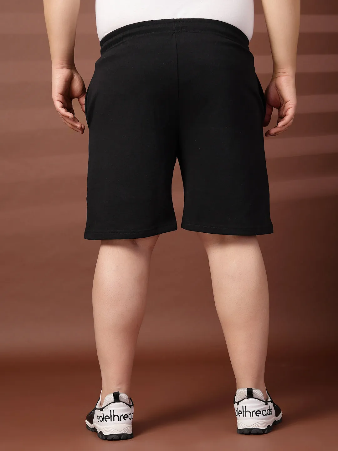 Men Black Typography Printed Mid-Rise Regular Shorts