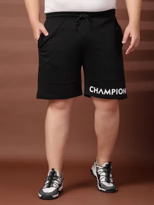 Men Black Typography Printed Mid-Rise Regular Shorts