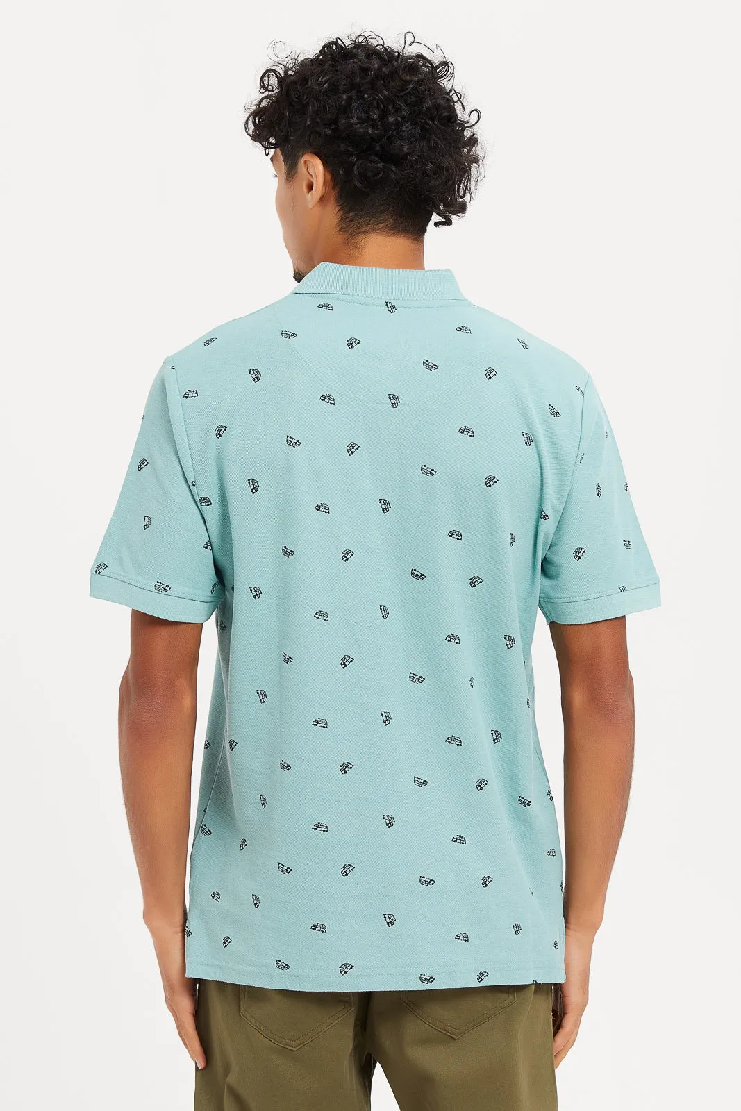 Men Blue Printed Polo Shirt