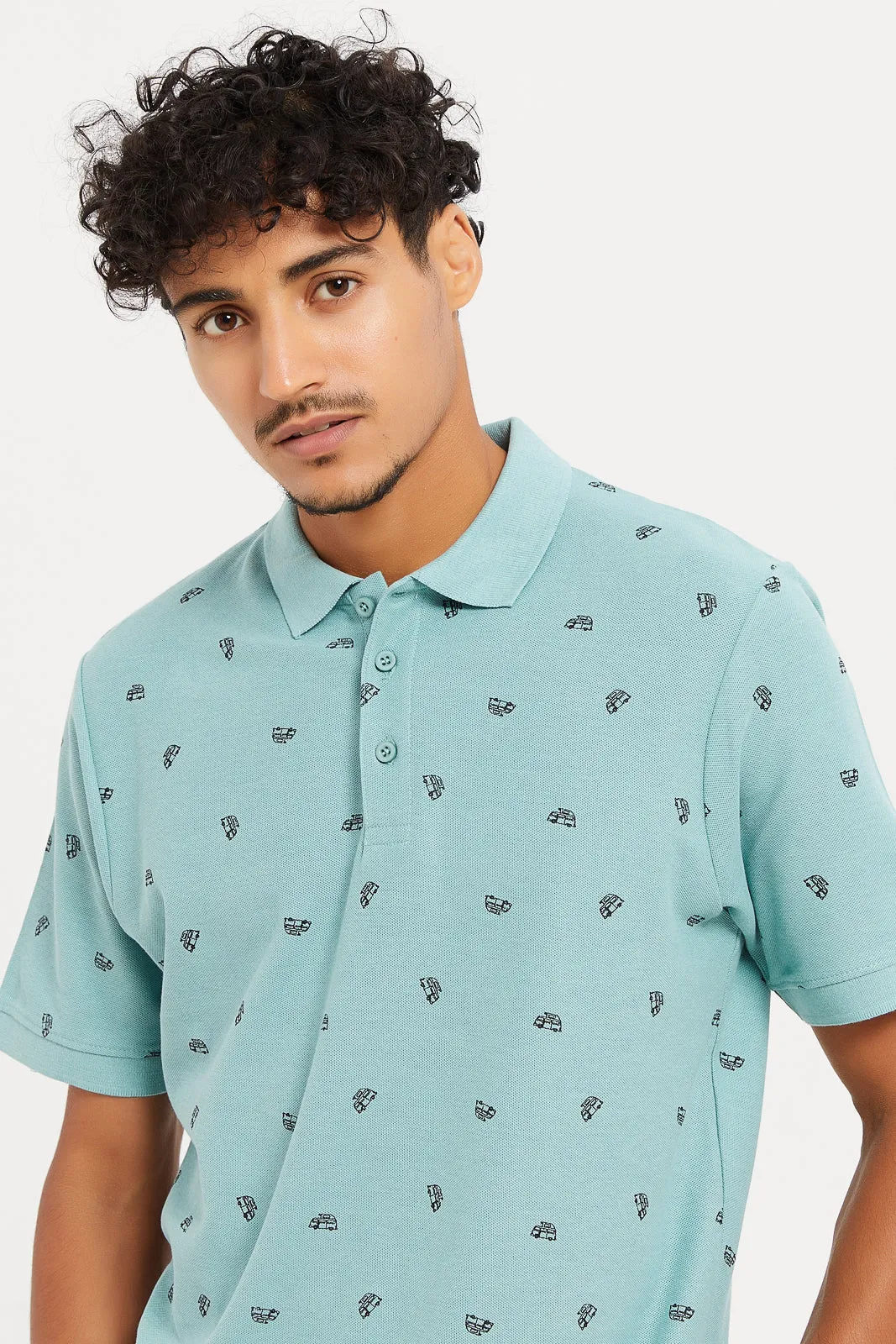 Men Blue Printed Polo Shirt