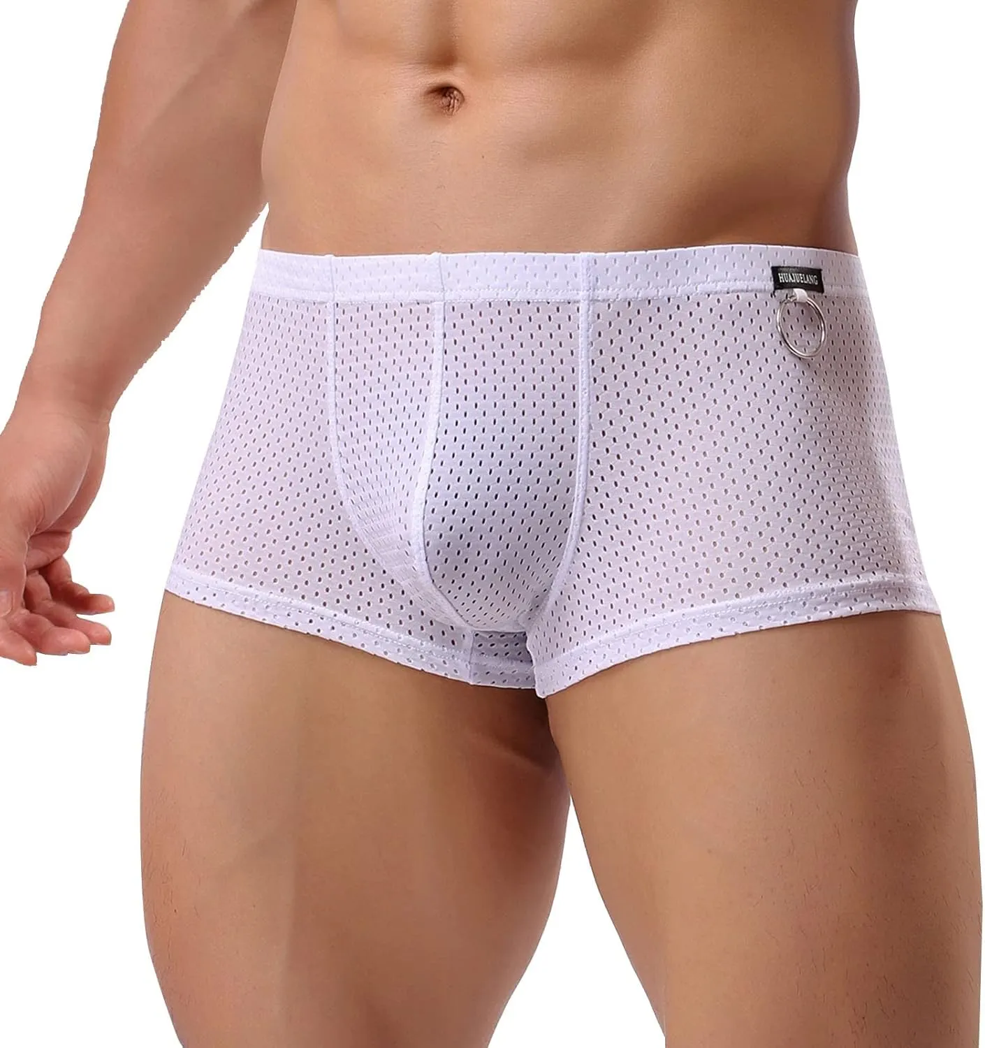 Men Breathable Underwear Sheer Mesh Sexy See Through Bulge Pouch Boxer Briefs Trendy Low Waist Stretch Comfort Soft Underwear