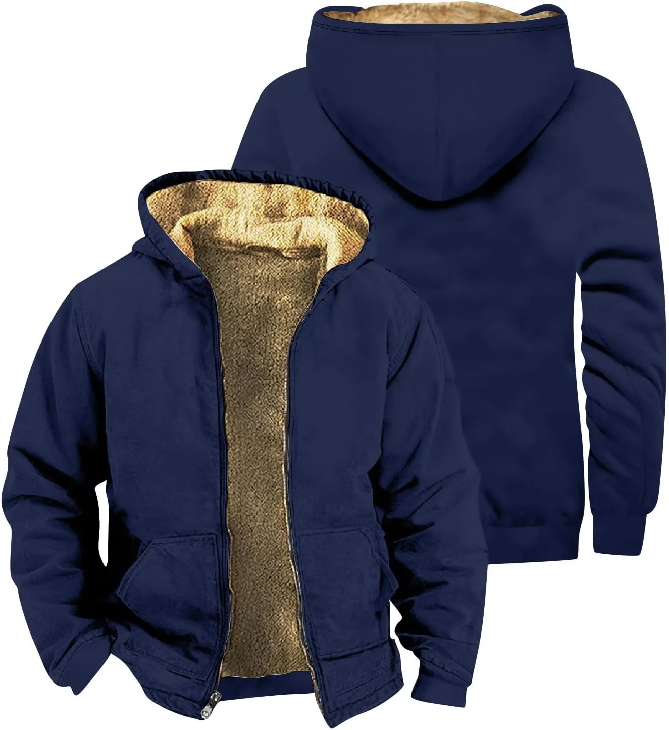 Men Coats Winter With Hood Fleece Lined Zipper Coat Heated Oversized Graphic Sport Jacket