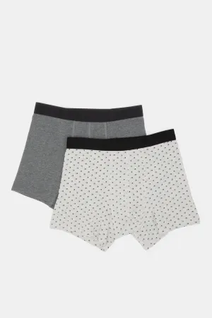 Men Ecru And Charcoal Boxers Brief Set (Pack of 2)