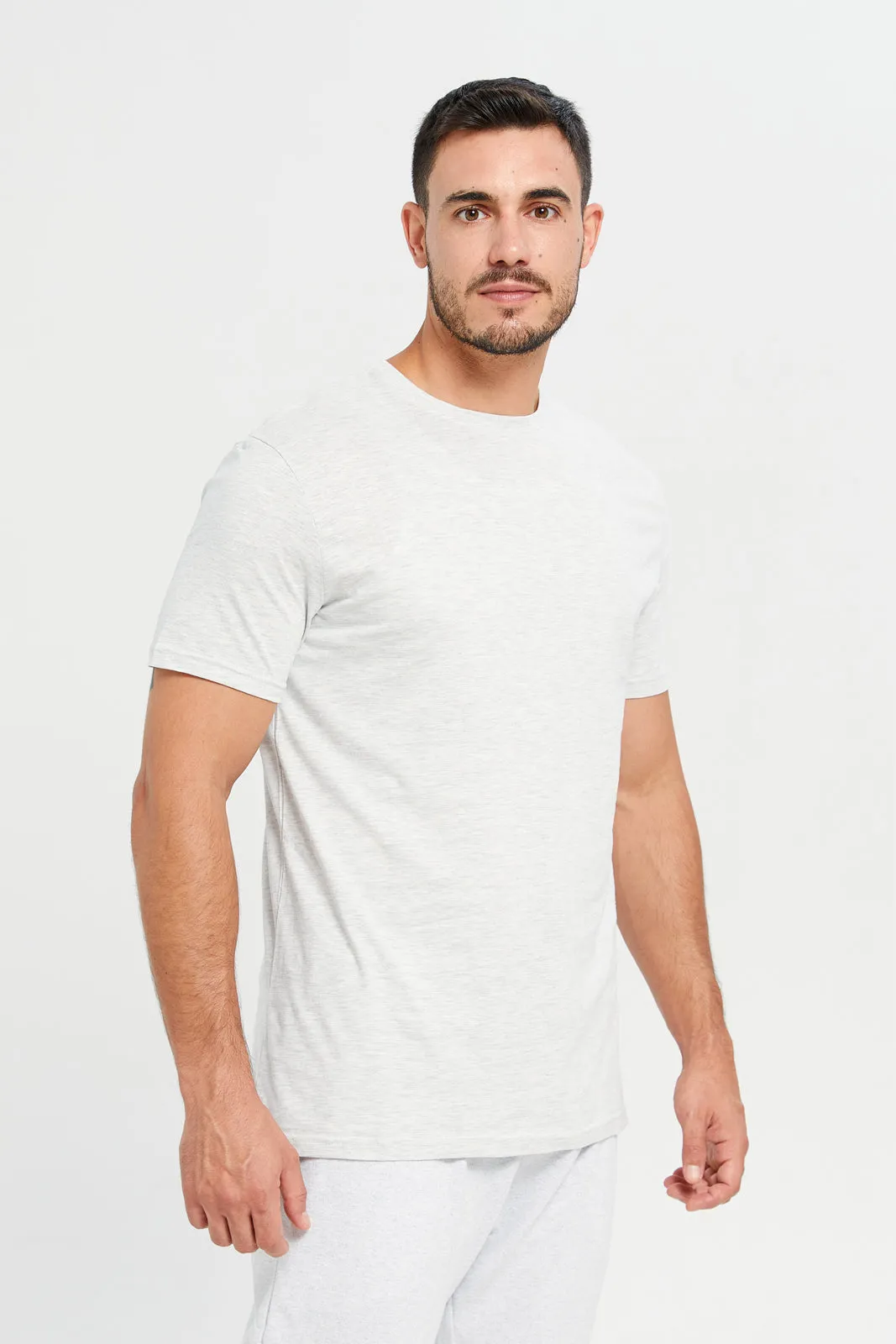 Men Ecru Crew Neck T-Shirt