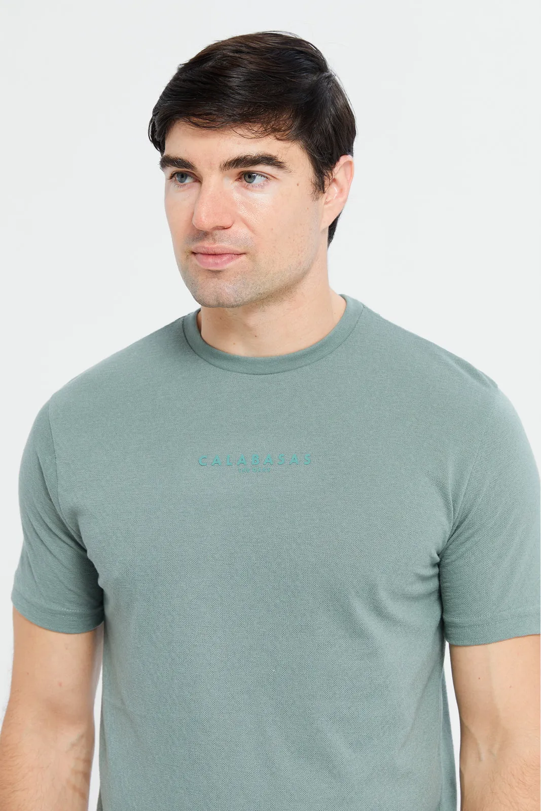 Men Green Jacquard T-Shirt