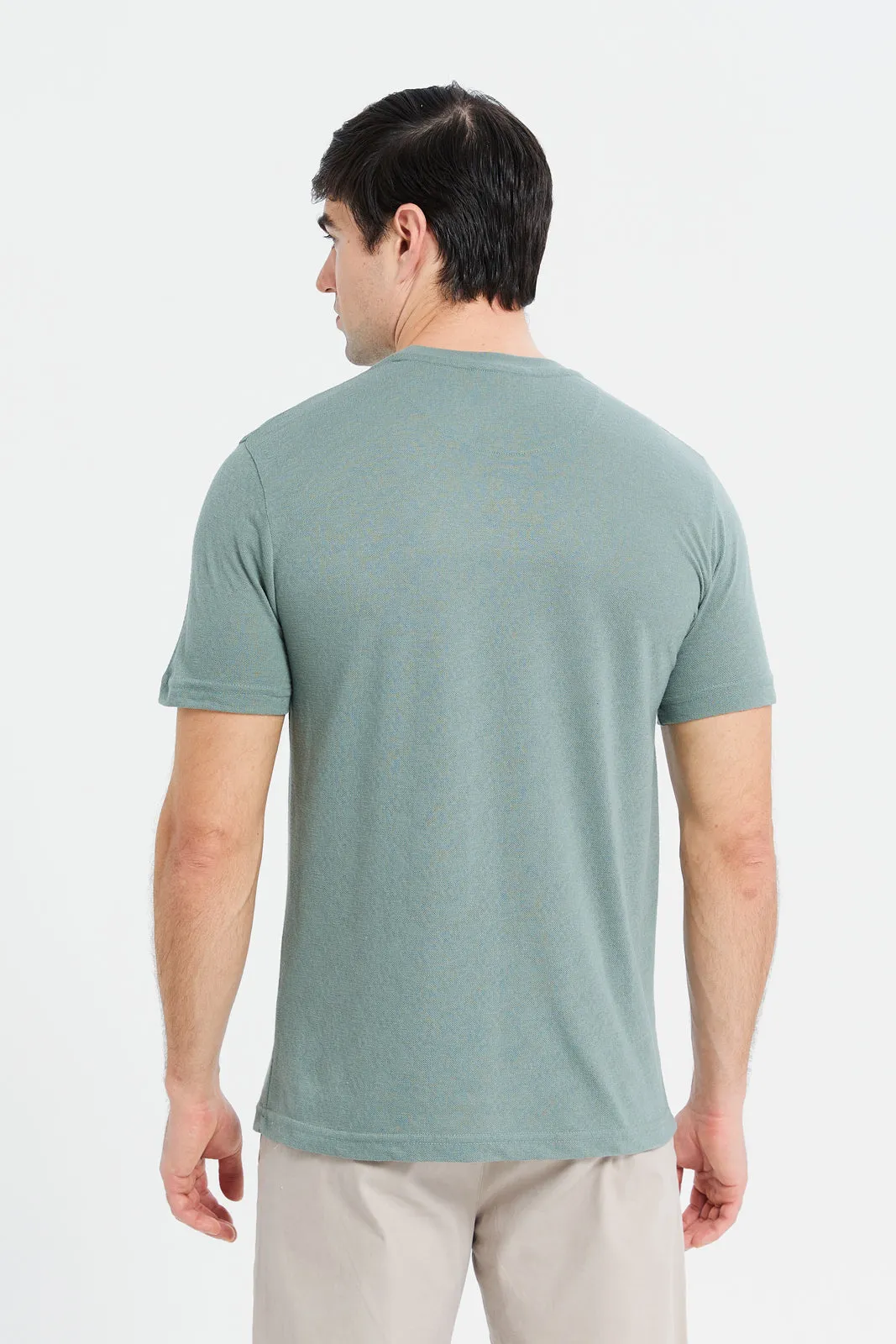 Men Green Jacquard T-Shirt