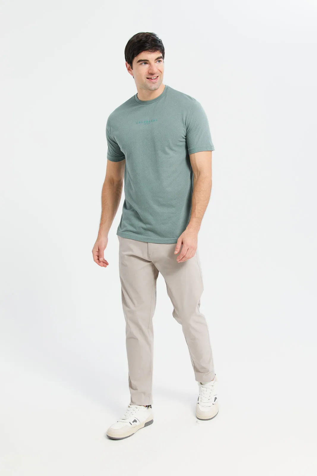 Men Green Jacquard T-Shirt