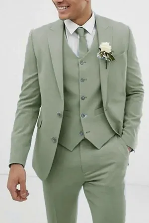 Men Sage Green 3 Piece Suit For Wedding, Engagement, Prom, Groom Wear and Groomsmen Suits