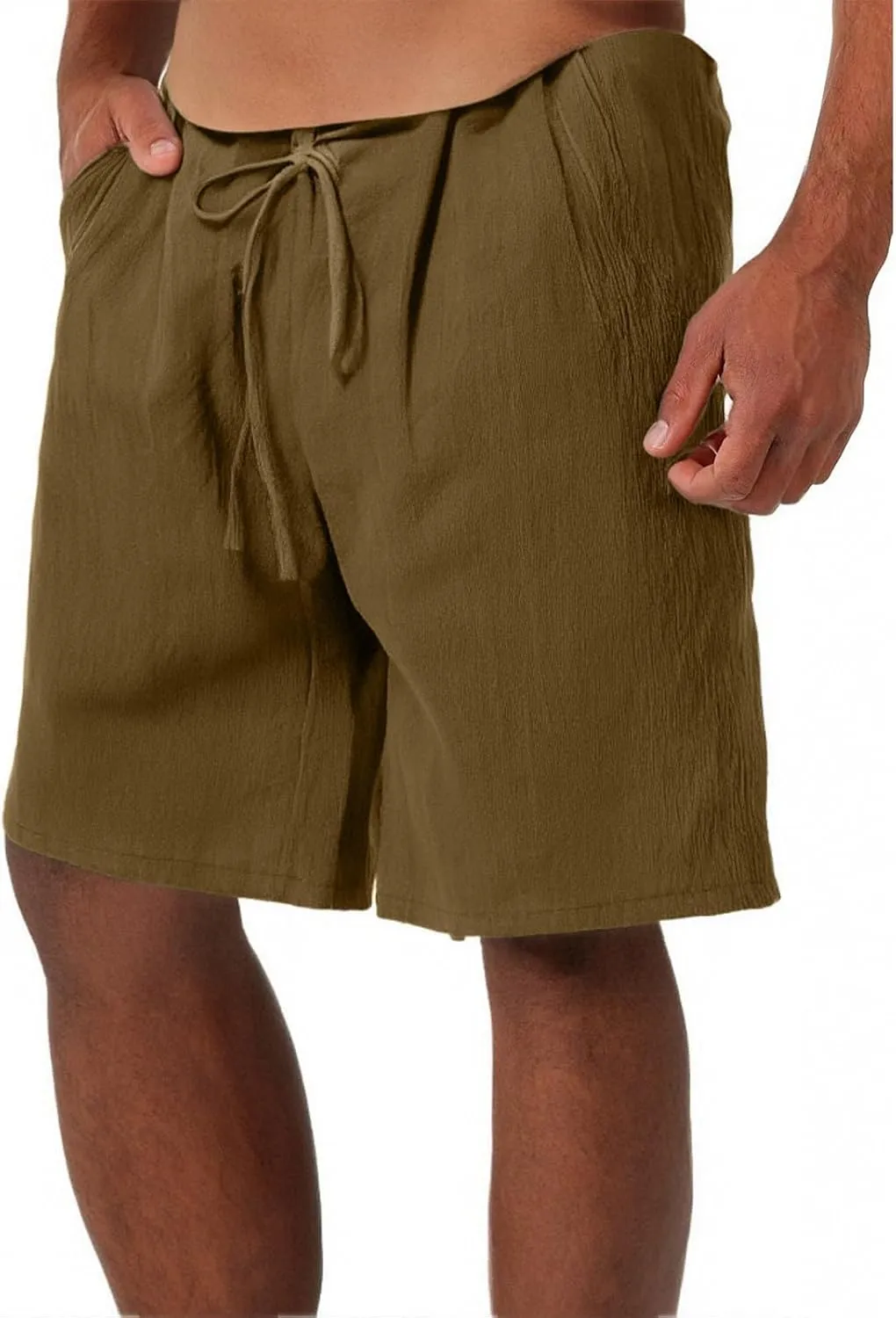 Men Shorts Casual Linen Elastic Waist Summer Casual Shorts Lightweight Drawstring Straight Leg Beach Vacation Pants