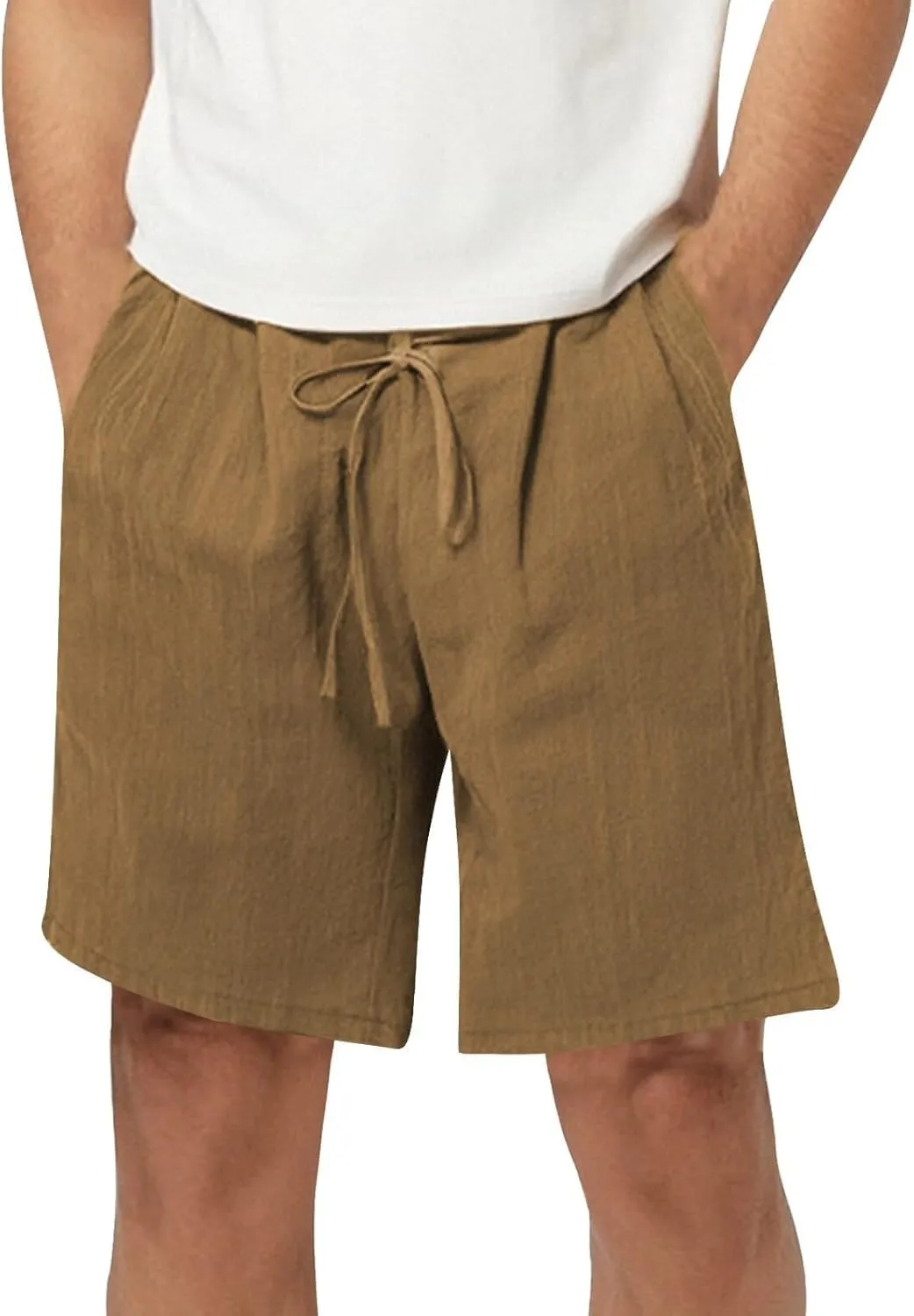 Men Shorts Casual Linen Elastic Waist Summer Casual Shorts Lightweight Drawstring Straight Leg Beach Vacation Pants