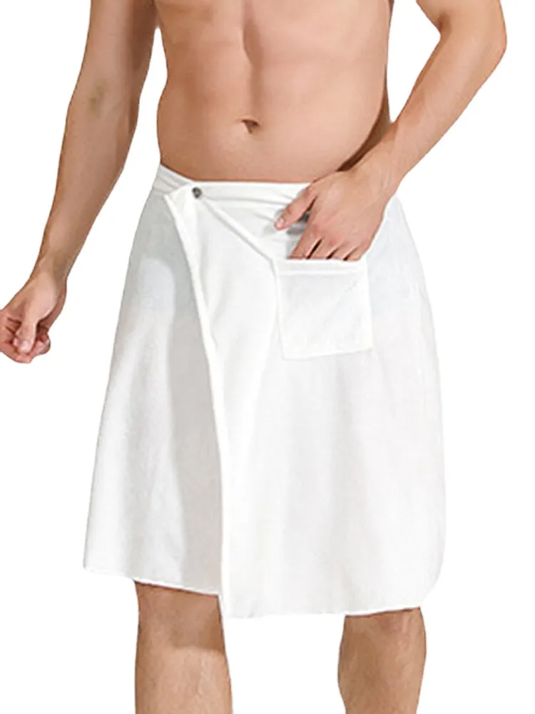 Men Solid Color Bathtub Skirt Soft Comfortable Absorbent Beach Towel