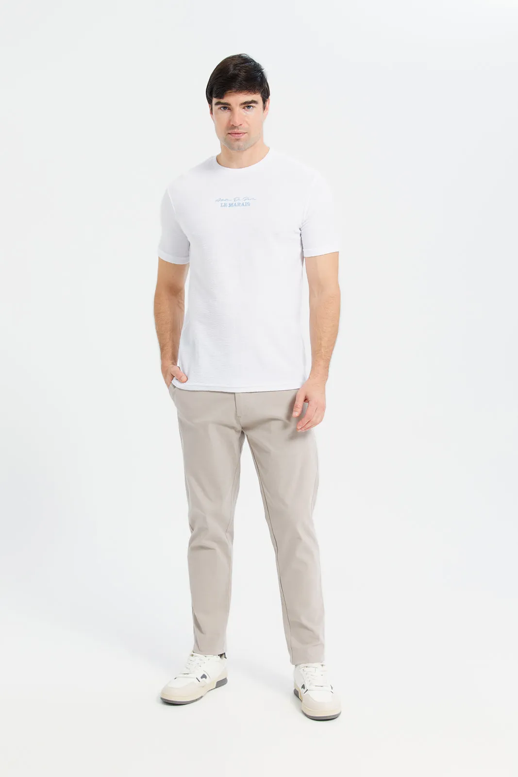 Men White Jacquard T-Shirt