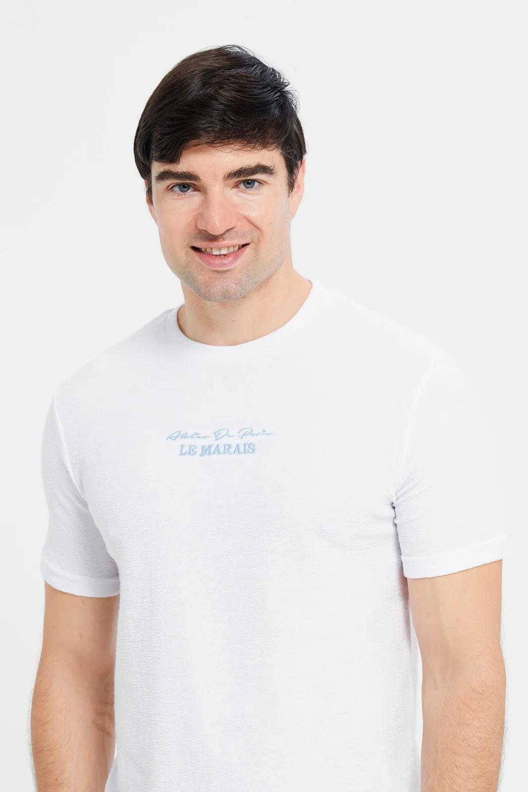 Men White Jacquard T-Shirt