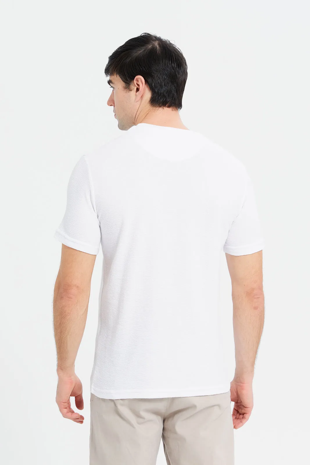 Men White Jacquard T-Shirt