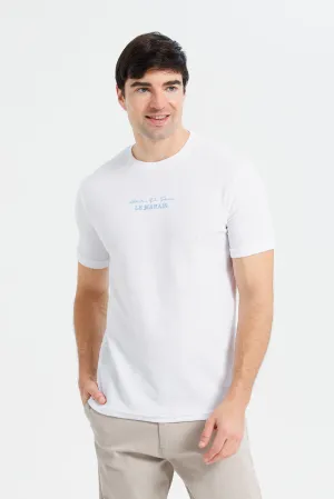 Men White Jacquard T-Shirt