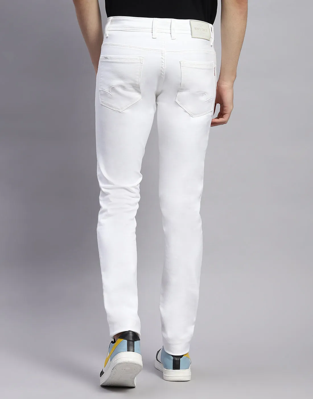 Men White Light Wash Skinny Fit Denim