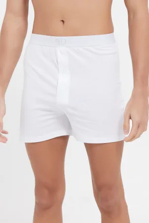 Men White Plain Boxer Set (Pack Of 2)