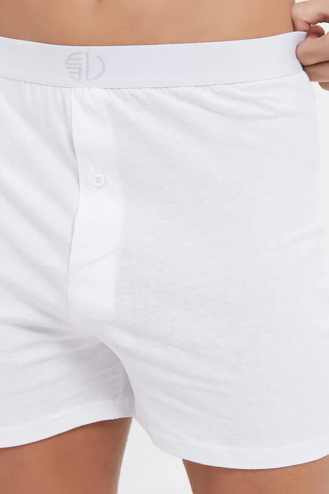 Men White Plain Boxer Set (Pack Of 2)