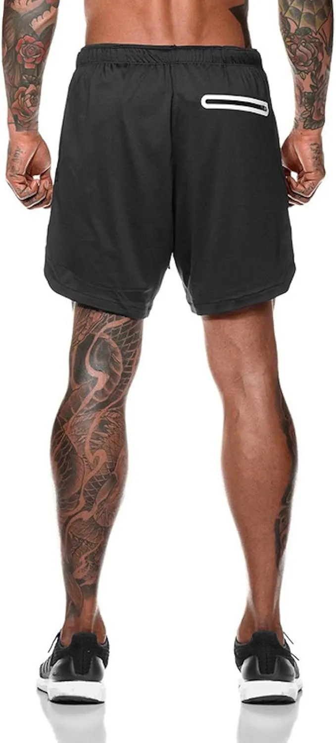 Men Workout Gym Running Shorts Training with Inner Compression Quick Dry
