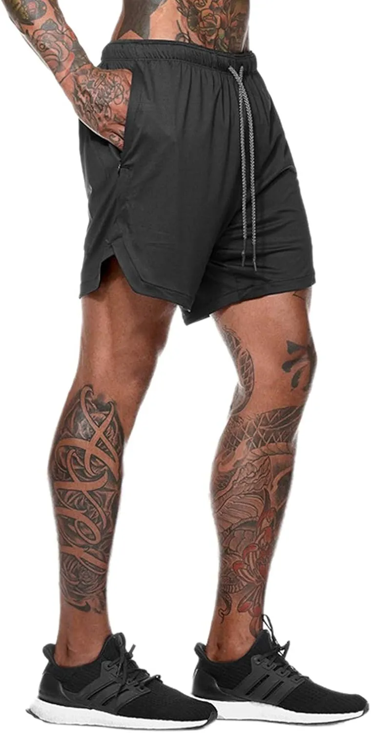 Men Workout Gym Running Shorts Training with Inner Compression Quick Dry