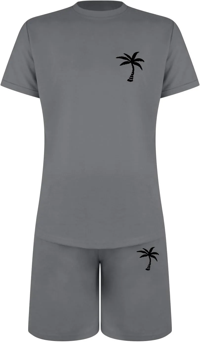 Mens 2 Piece Hawaiian Outfits Short Sleeve Casual T-Shirts and Shorts Matching Set Summer Beach Lounge Tracksuits Set