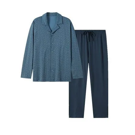 Men's 40S Pure Cotton Lapel Long Sleeved Winter Sleepwear Homewear Set