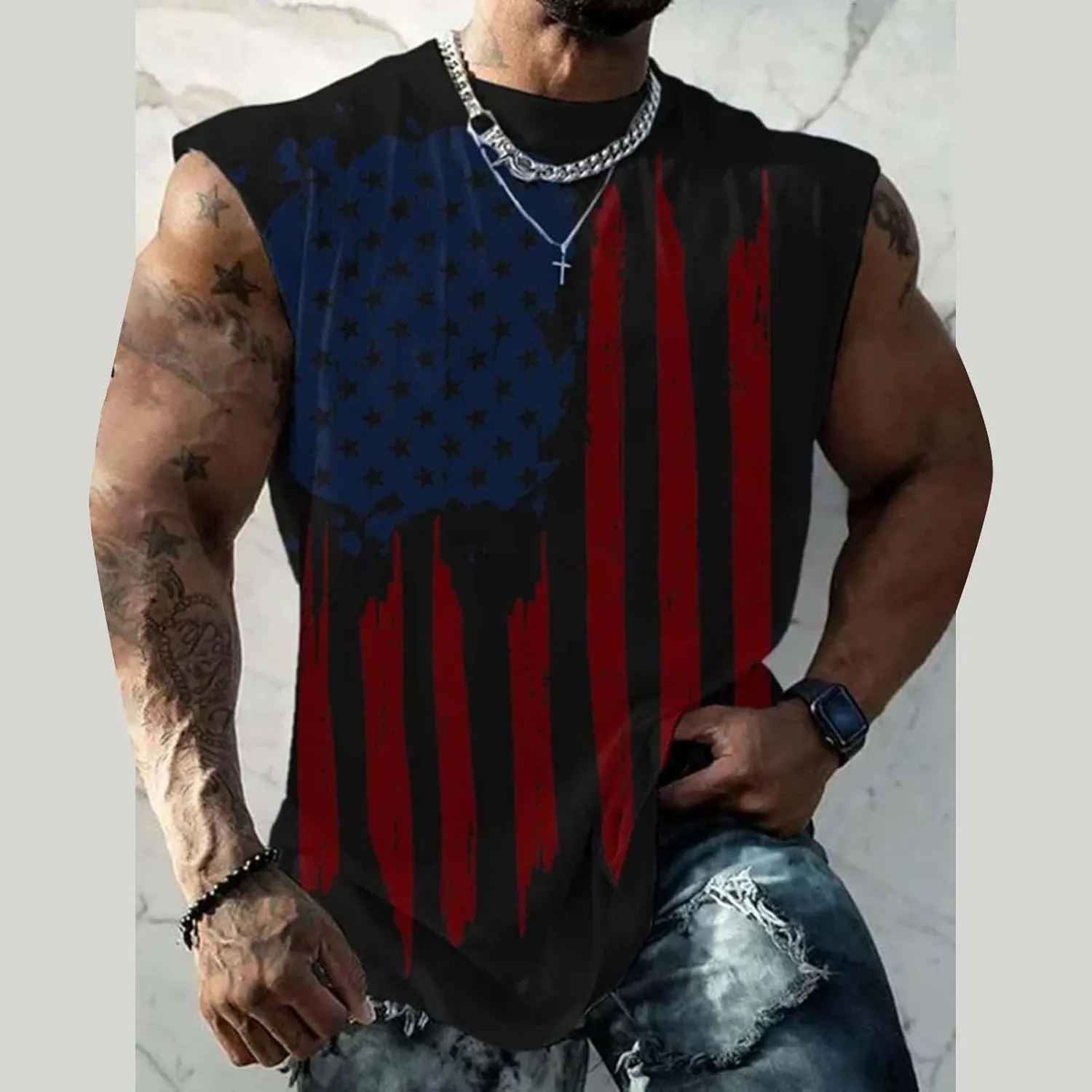 Mens American Flag Tank Top Patriotic Shirts Patriotic Sleeveless Shirts 4Th of July Outfits Gym Muscle Hoodie