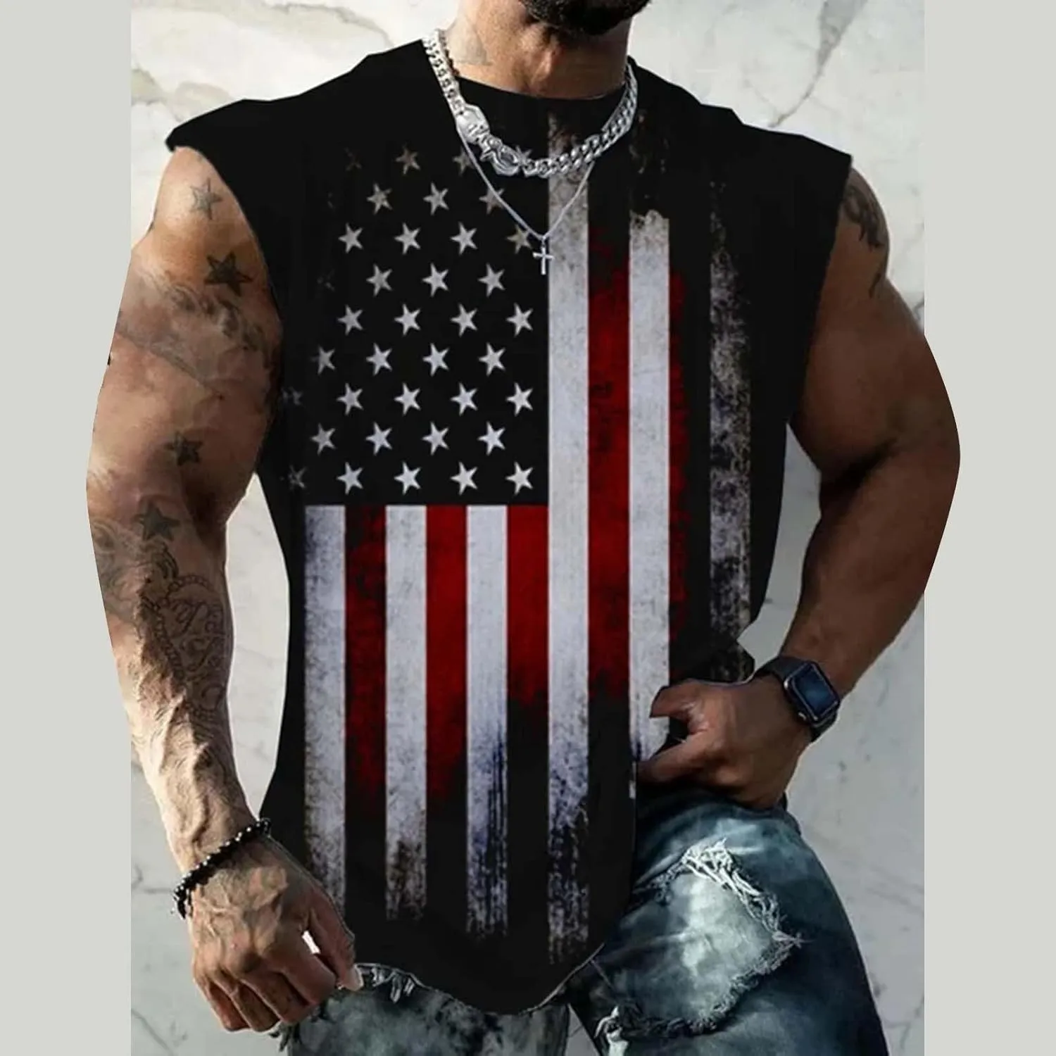 Mens American Flag Tank Top Patriotic Shirts Patriotic Sleeveless Shirts 4Th of July Outfits Gym Muscle Hoodie