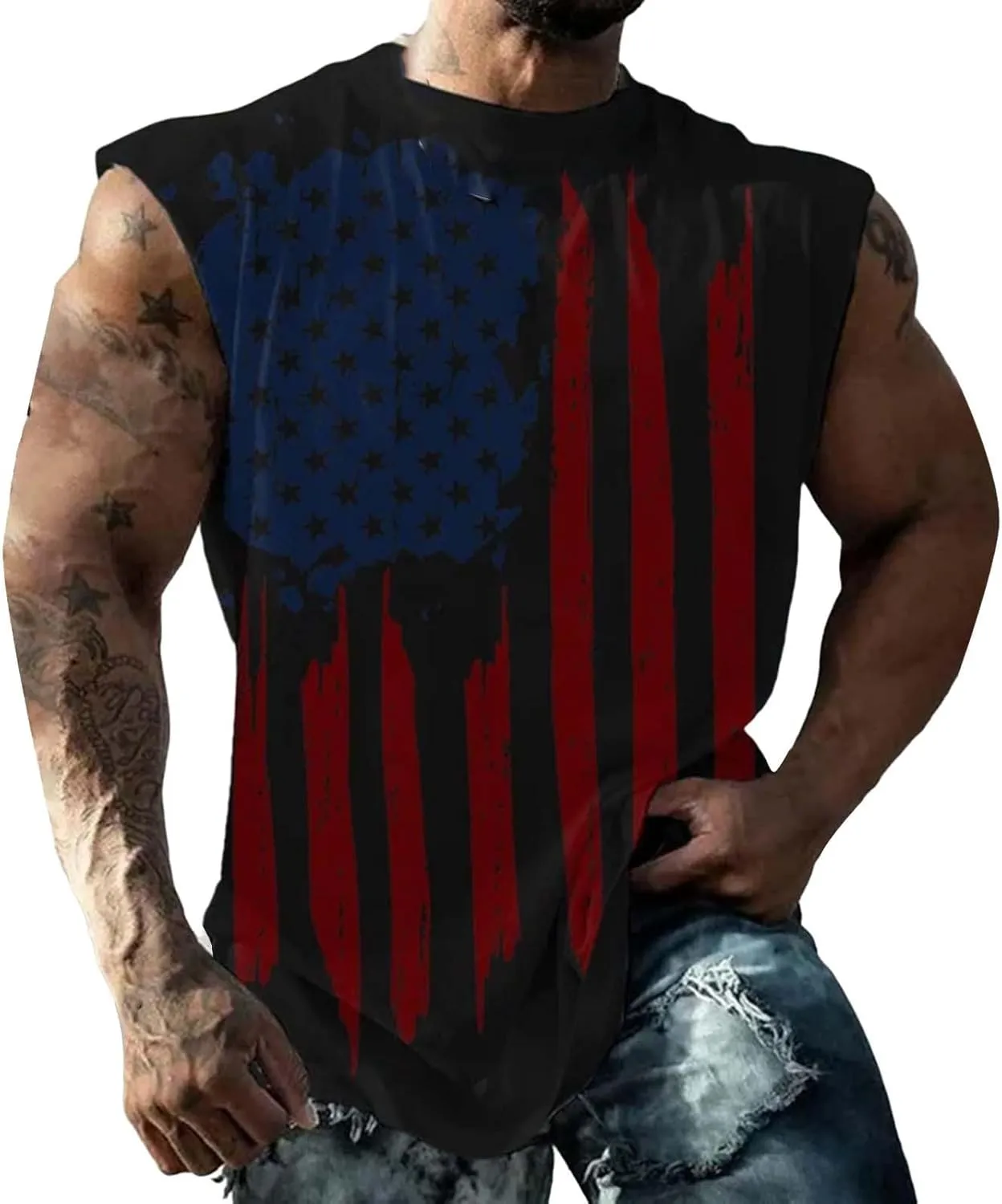 Mens American Flag Tank Top Patriotic Shirts Patriotic Sleeveless Shirts 4Th of July Outfits Gym Muscle Hoodie