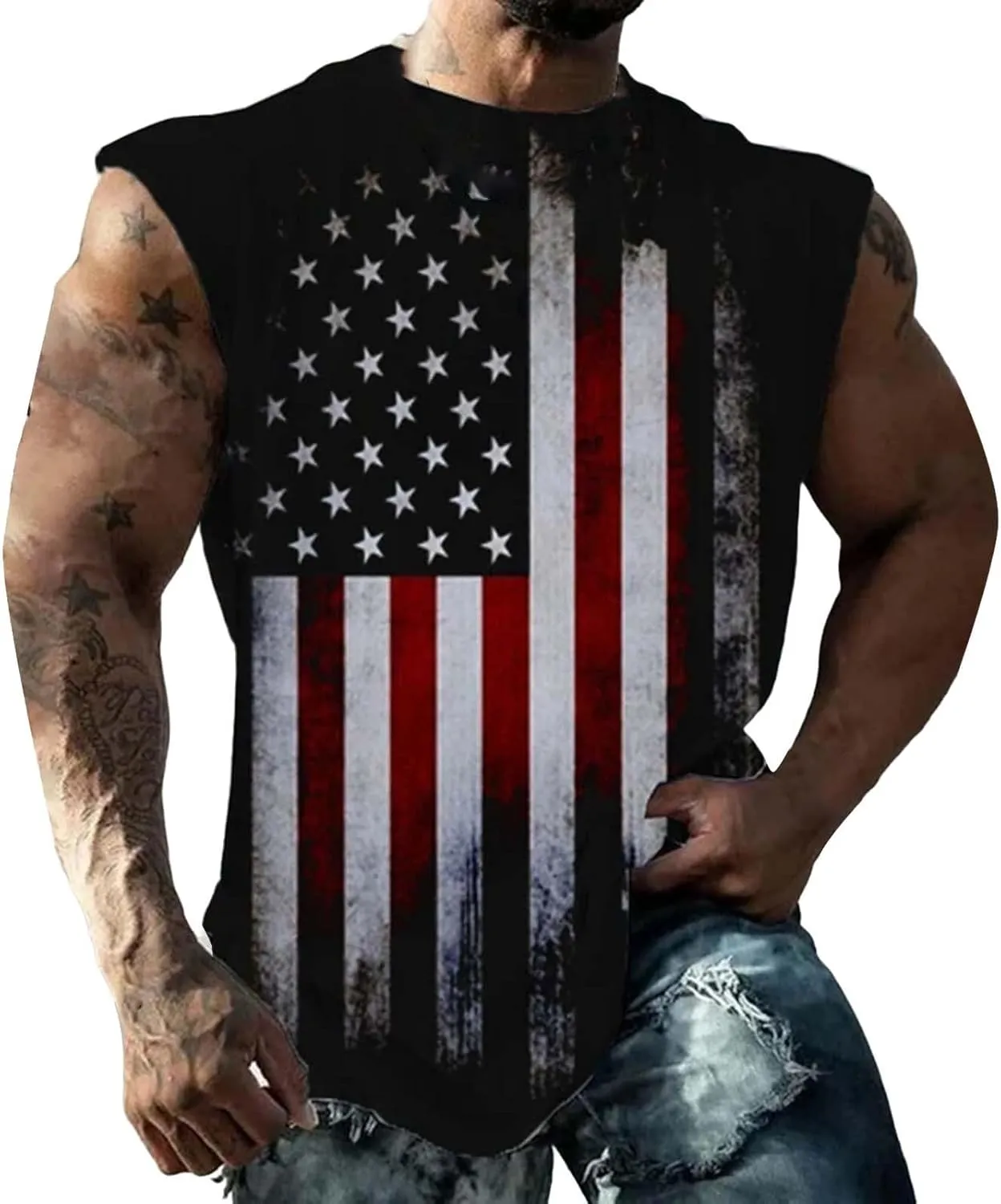 Mens American Flag Tank Top Patriotic Shirts Patriotic Sleeveless Shirts 4Th of July Outfits Gym Muscle Hoodie