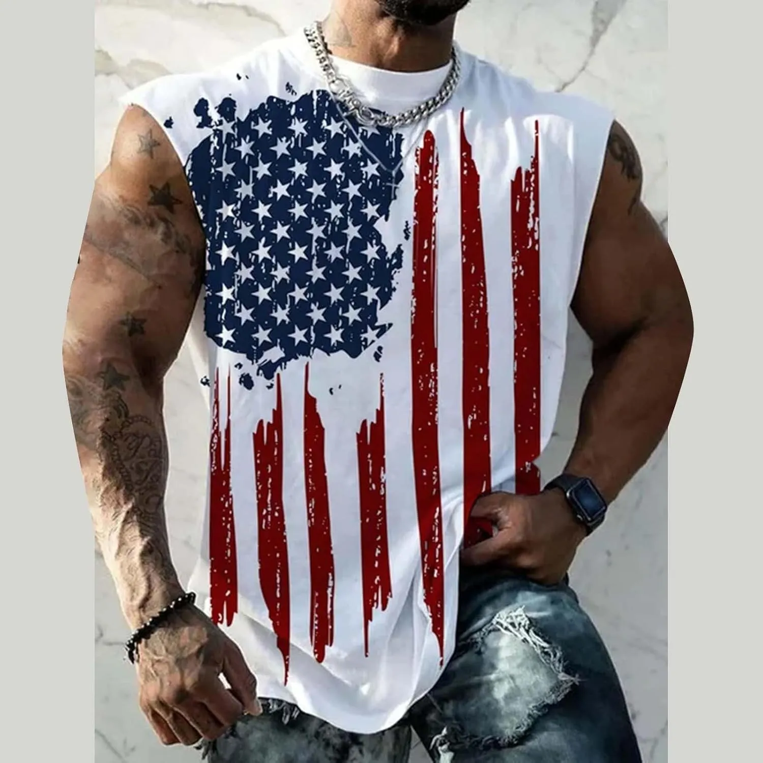Mens American Flag Tank Top Patriotic Shirts Patriotic Sleeveless Shirts 4Th of July Outfits Gym Muscle Hoodie