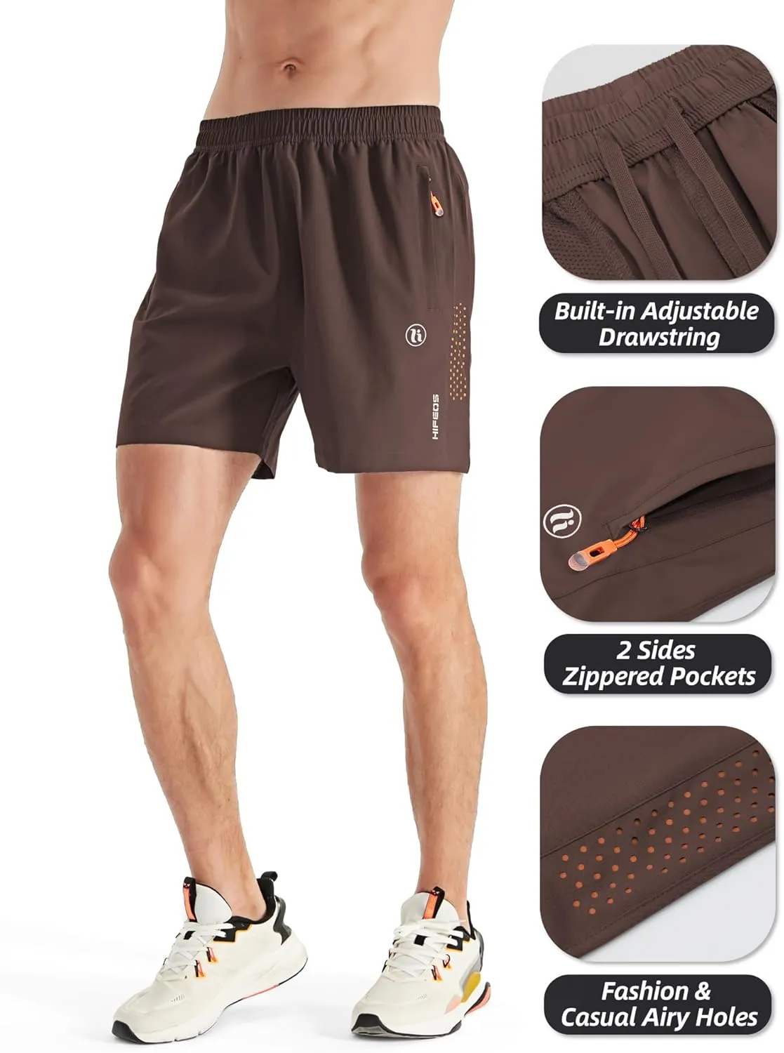 Mens Athletic Shorts -Running, Tennis Gym Workout Shorts for Men 5"/7"/9"- Comfort, Lightweight, 3 Zippered Pockets