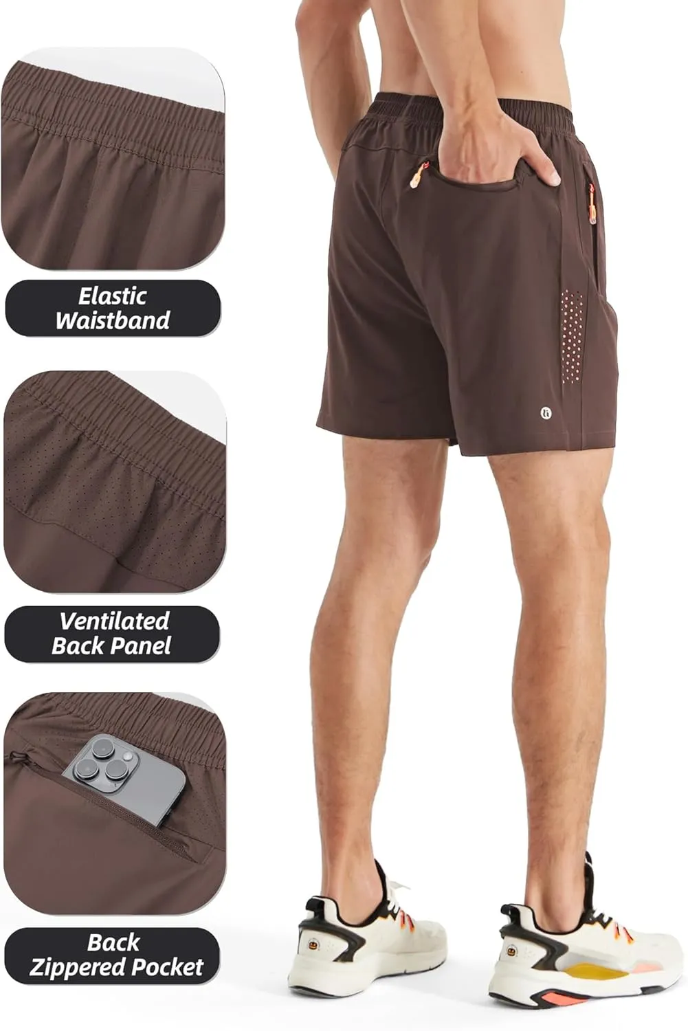 Mens Athletic Shorts -Running, Tennis Gym Workout Shorts for Men 5"/7"/9"- Comfort, Lightweight, 3 Zippered Pockets