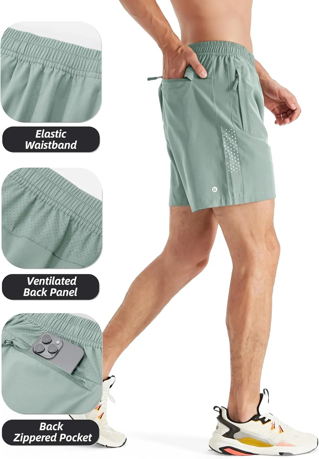 Mens Athletic Shorts -Running, Tennis Gym Workout Shorts for Men 5"/7"/9"- Comfort, Lightweight, 3 Zippered Pockets