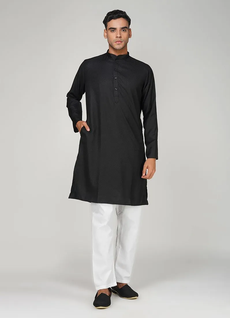 Men's Black Dobby Kurta Pajama Set