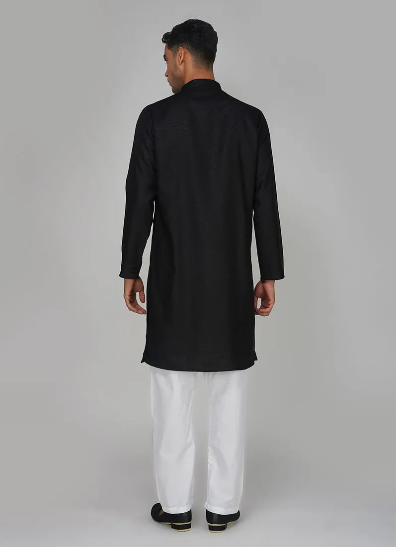 Men's Black Dobby Kurta Pajama Set