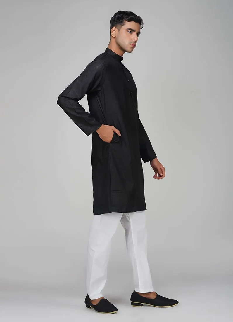 Men's Black Dobby Kurta Pajama Set