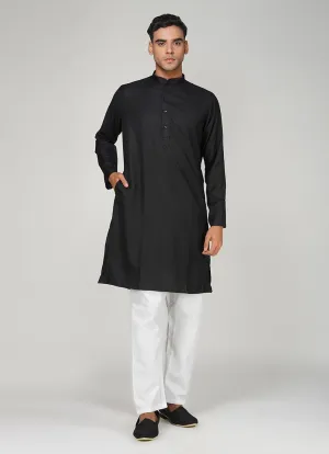 Men's Black Dobby Kurta Pajama Set