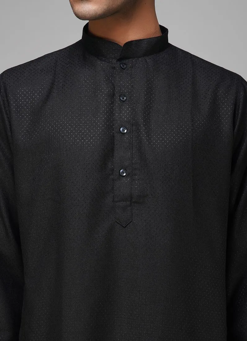 Men's Black Dobby Kurta Pajama Set