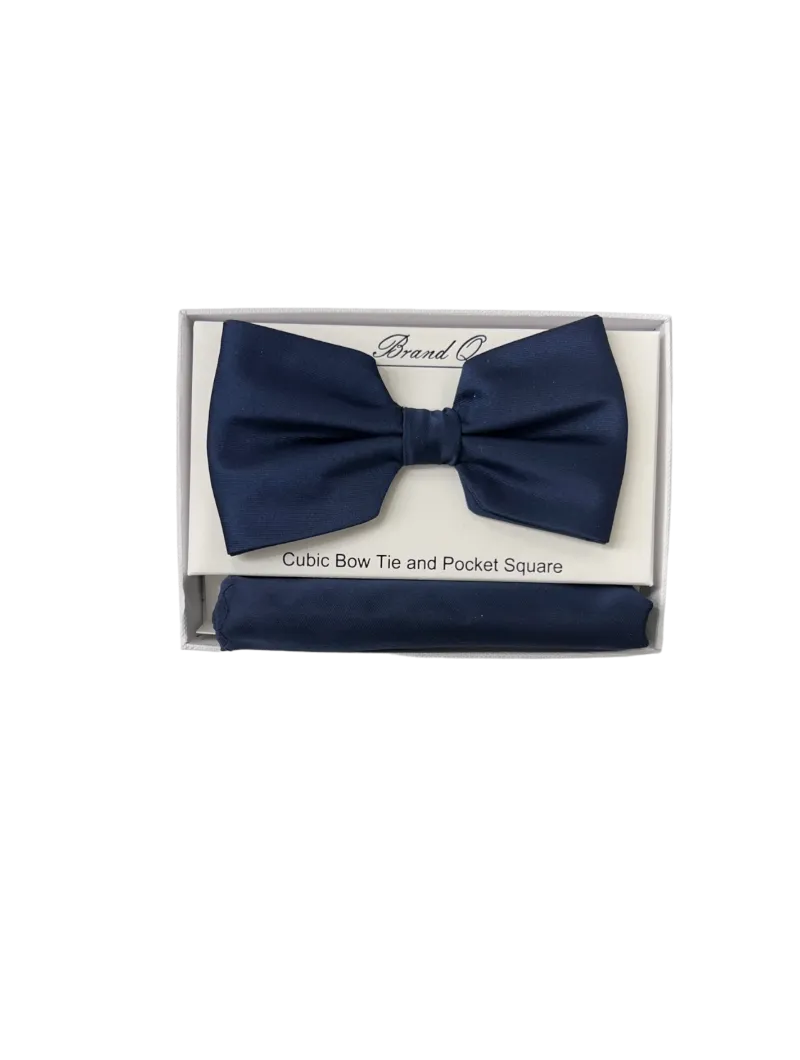 Men's Blue Solid Color Satin Bowtie and hanky