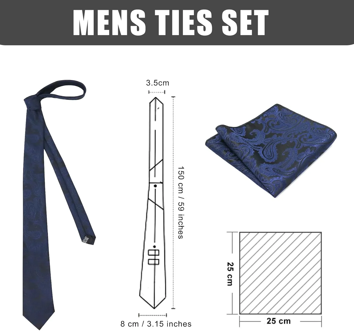 Men's Bow Tie Sets, Mens Ties Set/Bowties Set with Pocket Square and Cufflinks for Wedding Party Business