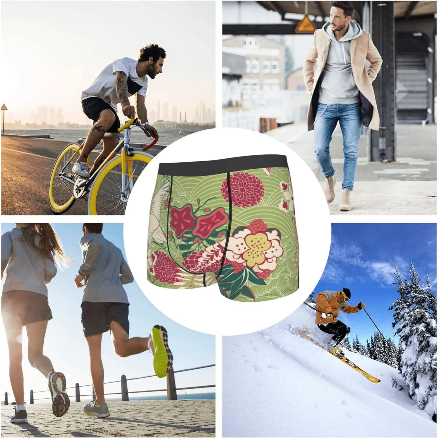 Men's Boxer Briefs Breathable Underwear Pouch Comfort, Oriental Crane