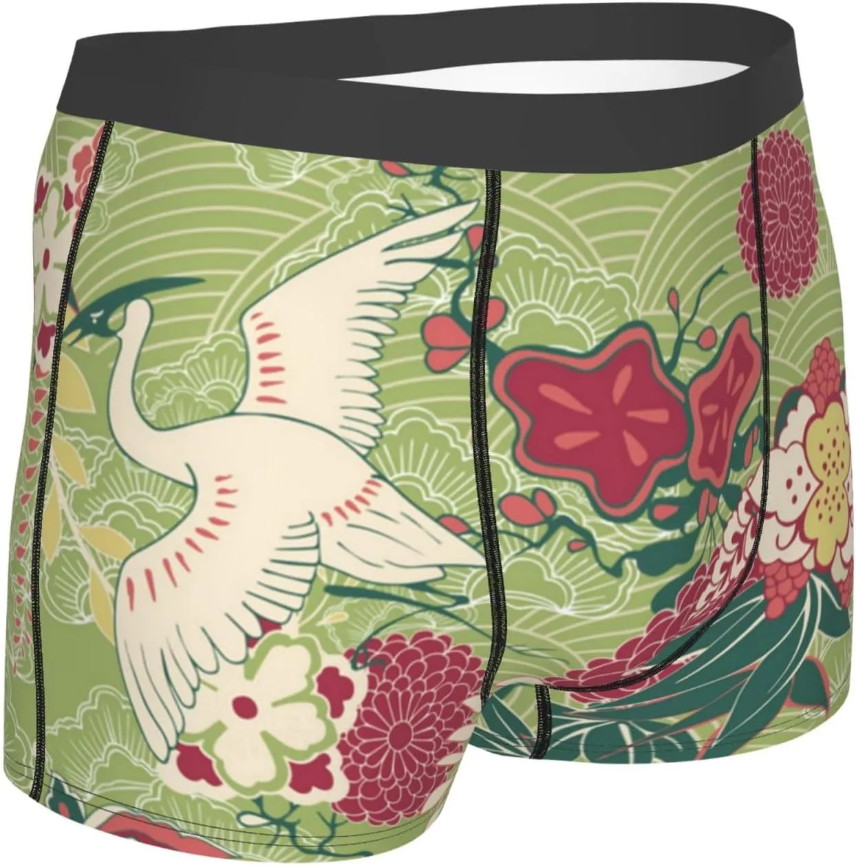 Men's Boxer Briefs Breathable Underwear Pouch Comfort, Oriental Crane