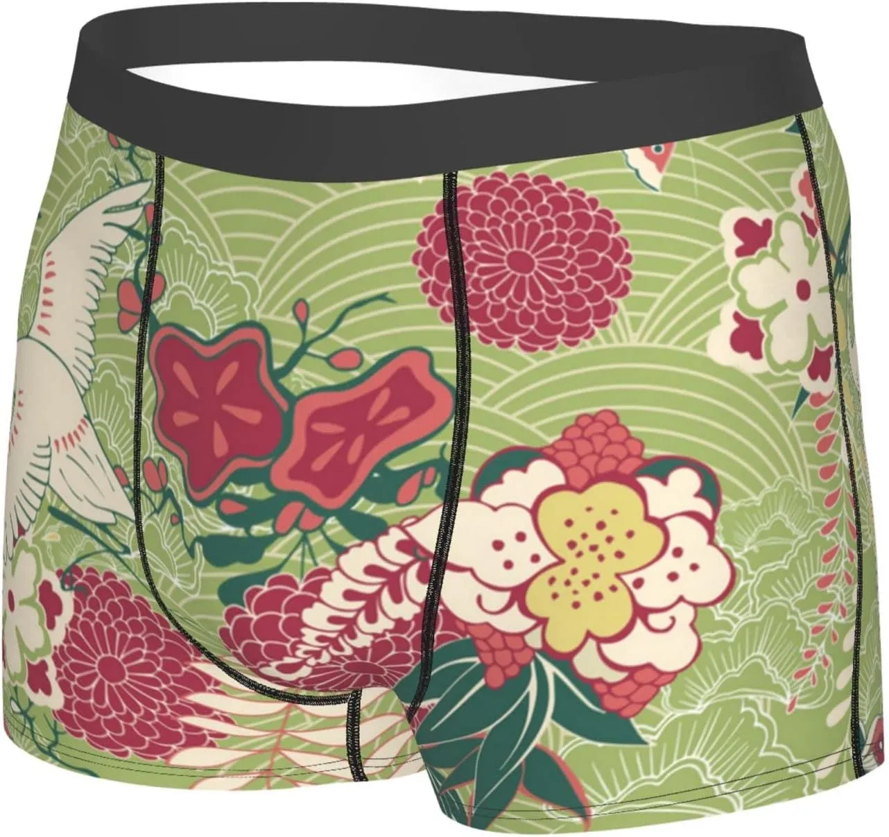 Men's Boxer Briefs Breathable Underwear Pouch Comfort, Oriental Crane